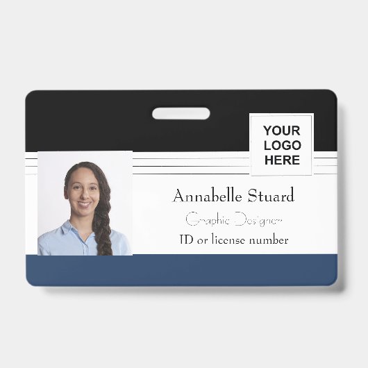 Lined Blue Black Corporate Name Foto Mitarbeiter Ausweis (Vorderseite)