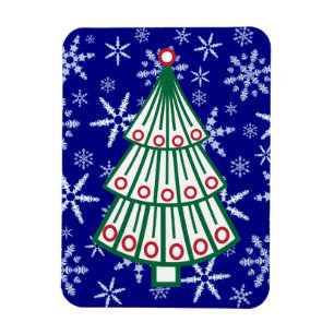 Lined Christmas Tree on Snowflake Blizzard Magnet