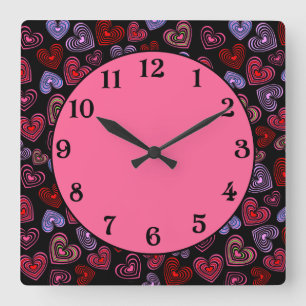 Lined Hearts Quadratische Wanduhr