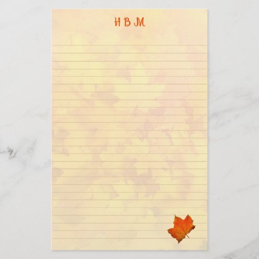 Lined Mit Monogramm Herbstbelästigung Persönliches Briefpapier (Vorderseite)