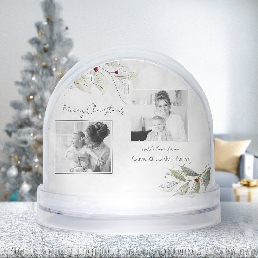 Linedrawn Christmas Floral 2-Photo Snow Globe Schneekugeln