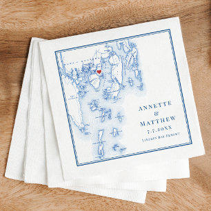 Linekin Bay Resort Maine Karte Elegant Navy Hochze Serviette