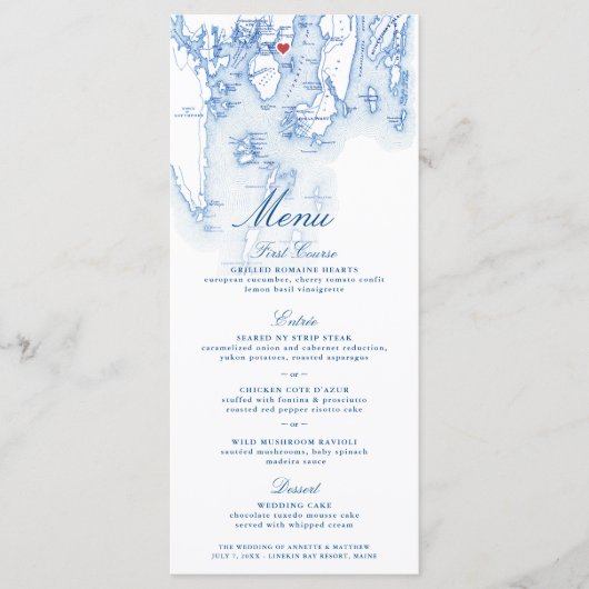 Linekin Bay Resort Maine Map Elegante Marine Menükarte (Vorderseite)