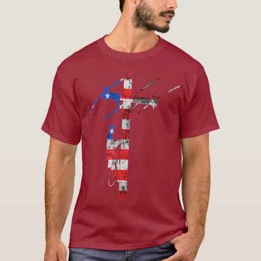 Lineman American 4. Juli Electrician Cable T-Shirt (Vorderseite)