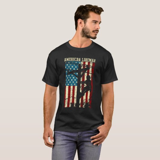 Lineman American Flag Electric Cable Gift Patrioti T-Shirt (Vorne ganz)