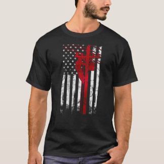 Lineman American Flag Electric Cable Lineman fathe T-Shirt