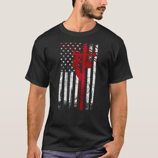 Lineman American Flag Electric Cable Lineman fathe T-Shirt (Vorderseite)