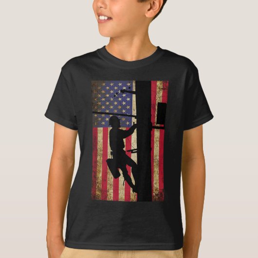 Lineman American Flag Electric Cable Lineman Gesch T-Shirt (Vorderseite)