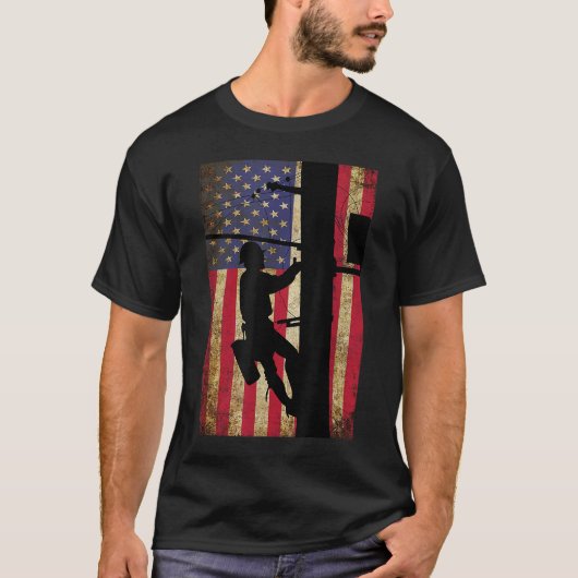 Lineman American Flag Electric Cable Lineman Gesch T-Shirt (Vorderseite)