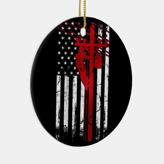 Lineman American Flag Electric Cable Lineman Keramik Ornament (Rechts)