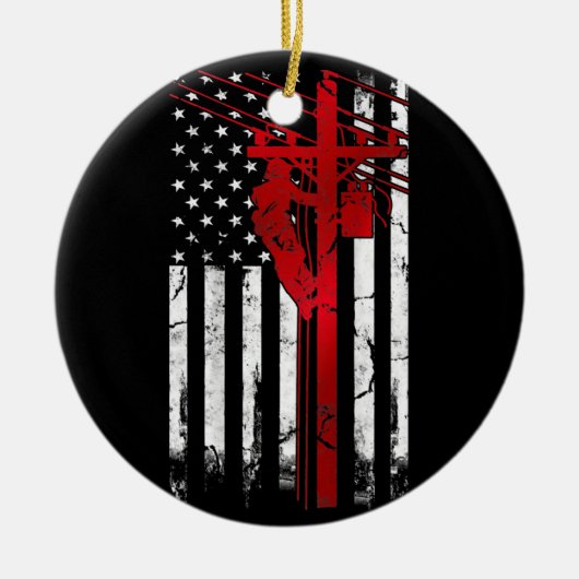 Lineman American Flag Electric Cable Lineman Keramik Ornament (Vorne)