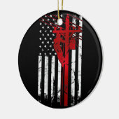 Lineman American Flag Electric Cable Lineman Keramik Ornament (Links)