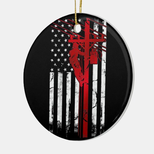 Lineman American Flag Electric Cable Lineman Keramik Ornament (Links)