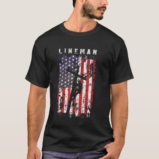 Lineman American Flag Electric Cable Lineman T-Shirt (Vorderseite)