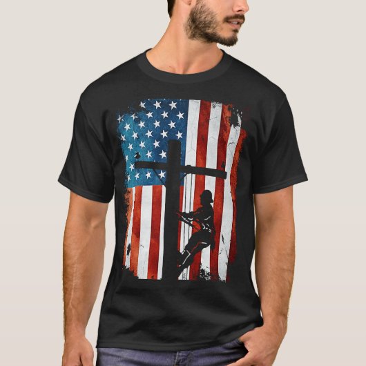 Lineman American Flag Electric Cable Lineman T-Shirt (Vorderseite)