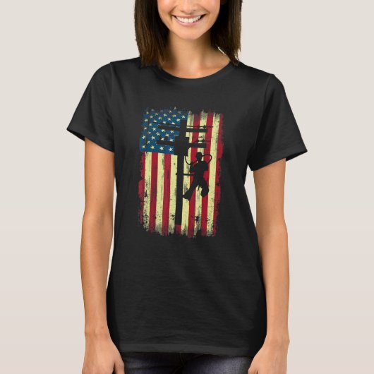 Lineman American Flag Electric Cable Lineman T-Shirt (Vorderseite)
