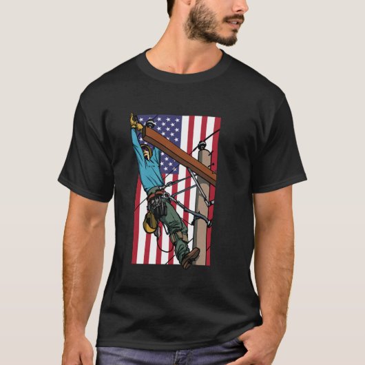 Lineman American Flag Electric Cable Lineman T-Shirt (Vorderseite)
