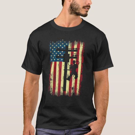 Lineman American Flag Electric Cable Lineman T-Shirt (Vorderseite)