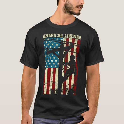 Lineman American Flag Electric Cable Patriotic Lin T-Shirt (Vorderseite)