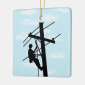 Lineman auf der Silhouette Pole Personalisierte Or Keramikornament (Links)