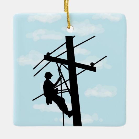 Lineman auf der Silhouette Pole Personalisierte Or Keramikornament (Vorderseite)