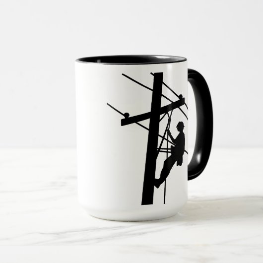 Lineman auf Pole Black Silhouette Tasse (VorderseiteRechts)