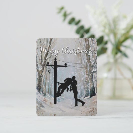 Lineman Christmas Card Feiertagskarte (Stehend Vorderseite)