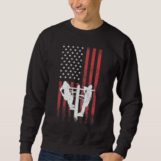 Lineman Electric Cable Lineman Power Pole USA Flag Sweatshirt (Vorderseite)