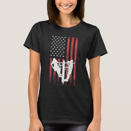 Lineman Electric Cable Lineman Power Pole USA Flag T-Shirt (Vorderseite)
