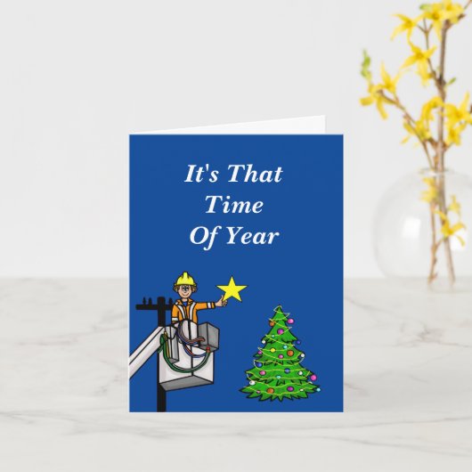 Lineman in Eimer, der Star auf Baumkarte setzt Karte (Gelbe Blume)