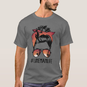 Lineman Mama Life Messy Bun Hair Bandana Mutter D T-Shirt