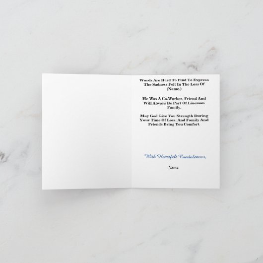 Lineman Sympathy Card Karte (Innenseite)