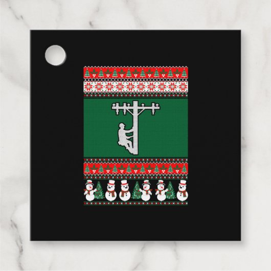 Lineman Ugly Christmas Sweater Geschenkanhänger (Vorderseite)