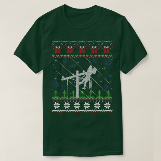 Lineman Ugly Christmas Sweater Gifts For Women Men T-Shirt (Design vorne)