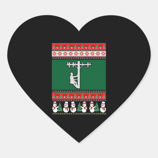Lineman Ugly Christmas Sweater Herz-Aufkleber (Vorderseite)