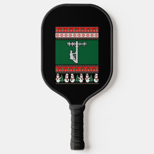 Lineman Ugly Christmas Sweater Pickleball Schläger (Vorderseite)