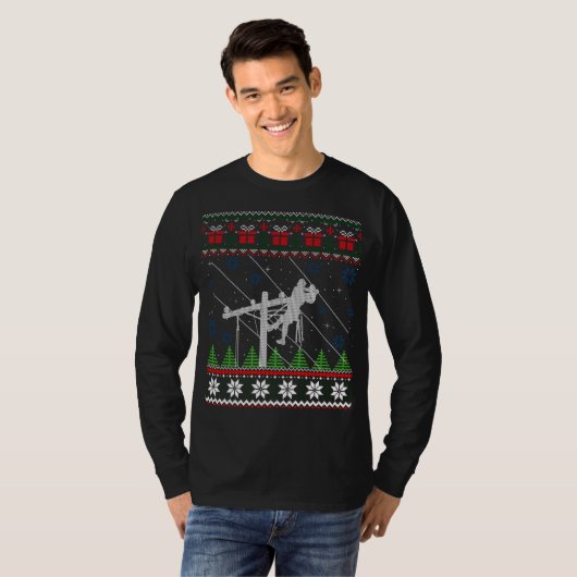 Lineman Ugly Christmas Sweater T-Shirt (Vorne ganz)