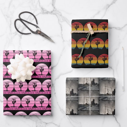 Lineman und Linefrau Themed Wrapping Paper Geschenkpapier Set (Vorderseite)
