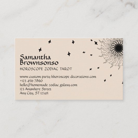 Linen Beige Abstrakte spirituelle Stars Sun Visitenkarte (Rückseite)