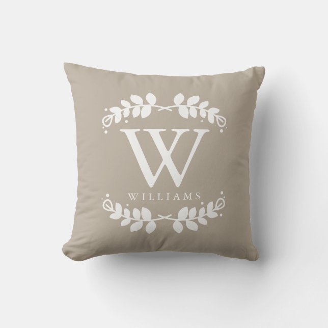 Linen Beige Elegant Monogram Kissen (Vorderseite)