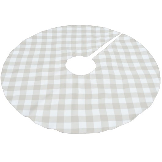 Linen Beige Gingham Polyester Weihnachtsbaumdecke (Schrägansicht)