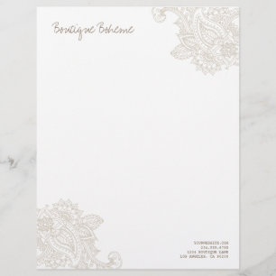 Linen Beige Illustriert Bohemisch Paisley Henna Briefbogen