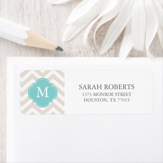 Linen Beige & Mint Zigzags Muster Monogram (Insitu)