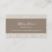 Linen Beige & Mocha Brown Elegant Vintag Damask Visitenkarte (Rückseite)