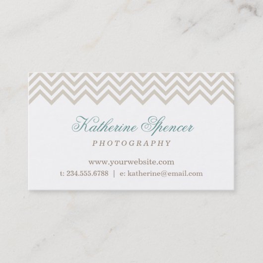Linen Beige Moderne Zickzack und Polka Dots Visitenkarte (Vorderseite)