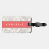 Linen Beige und Koralle Griechisch-Taste Custom Mo Gepäckanhänger (Rückseite horizontal)