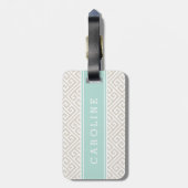 Linen Beige und Minze griechischer Schlüssel Custo Gepäckanhänger (Rückseite vertikal)