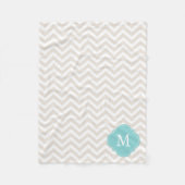 Linen Beige und Minze Zigzag Muster Monogram Fleecedecke (Vorderseite)