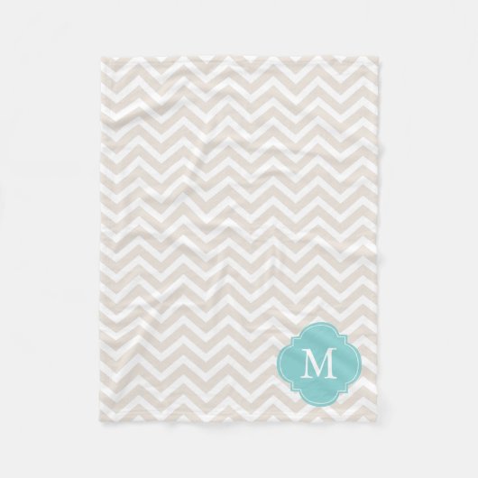 Linen Beige und Minze Zigzag Muster Monogram Fleecedecke (Vorderseite)
