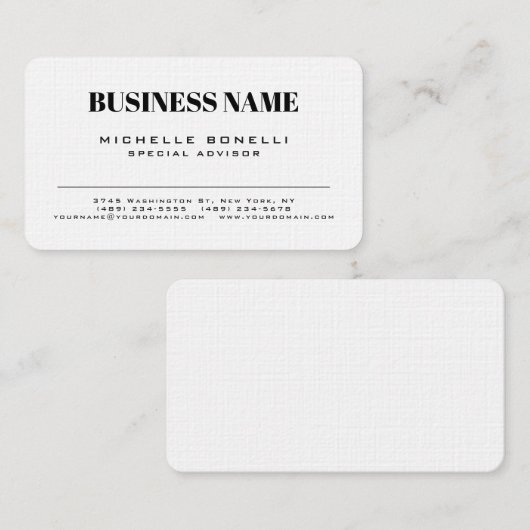 Linen Beruflich Moderne Elegant Minimalistisch Sch Visitenkarte (Vorne/Hinten)